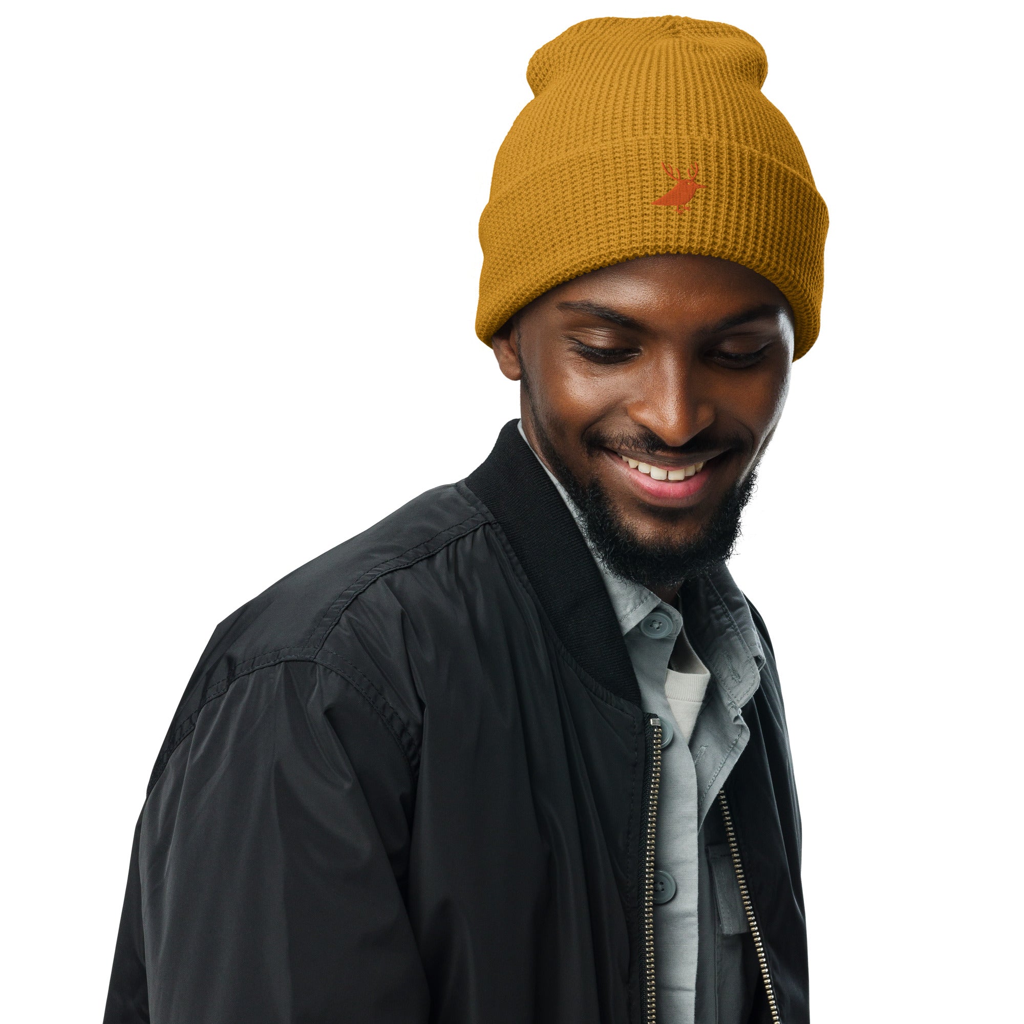 Men's waffle beanie for snowboarding and outdoor  mustard